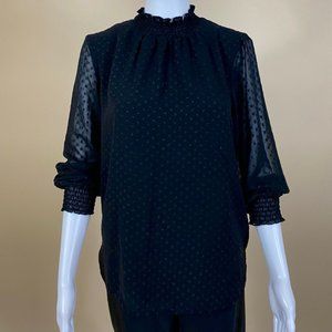 Sheer Dotted Blouse with Keyhole back